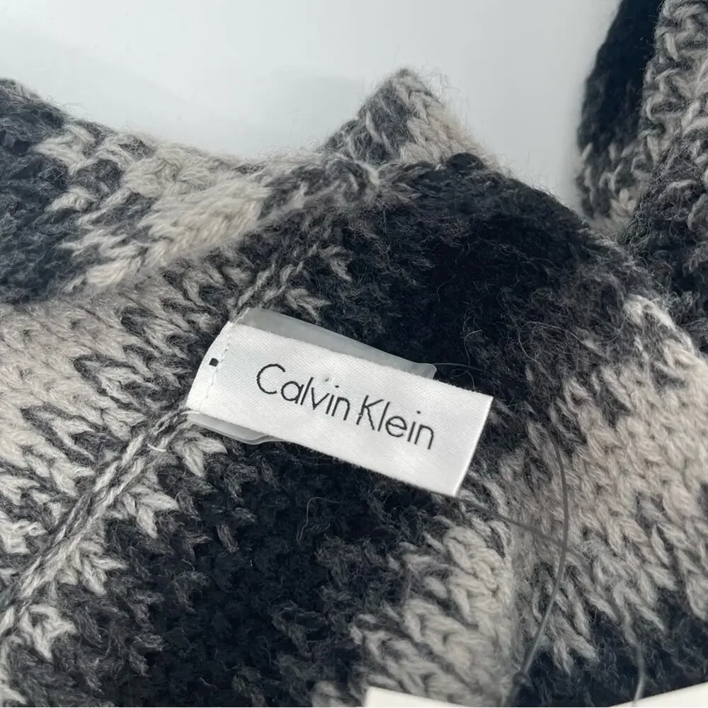 CALVIN KLEIN Scarf Infinity Loop Knit Yarn Winter Fall One Size Gray Black NWT